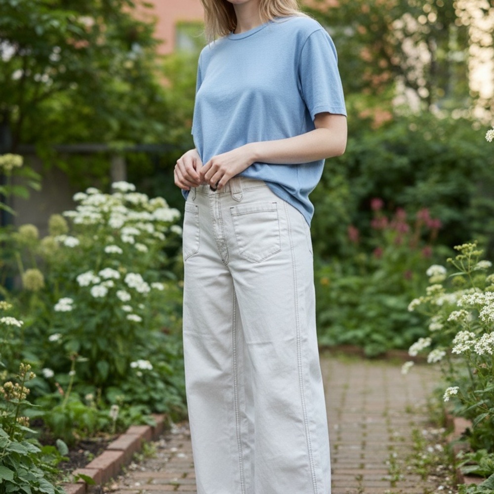 Frame Le Baggy Palazzo Jeans Low Rise Wide Leg Chalked White Women Size 27